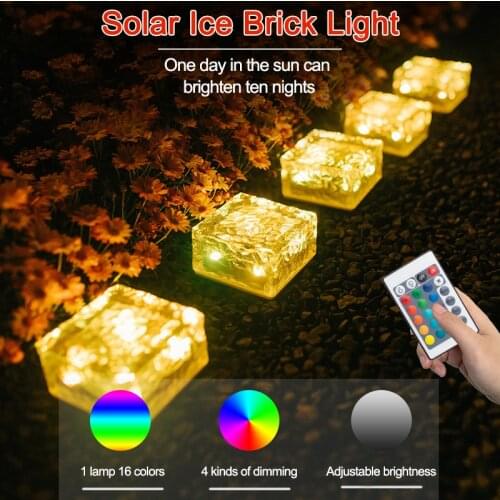 Solar Lights Ice Brick Light Courtyard Buried Lights Household Waterproof Garden Ice Flower Floor Lamp Remote control color