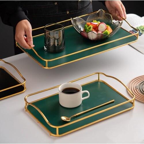 Metal Creative Tableware Tray Light Luxury Dinner Plate Home Living Room Creative Rectangular Tea Tray Water Cup Storage Tray
