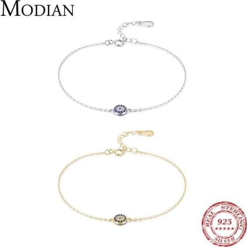 Modian Real 925 Sterling Silver Round Exquisite Lucky Eyes Pave Zirconia Bracelet For Women Adjustable Chain Fine Jewelry Gifts