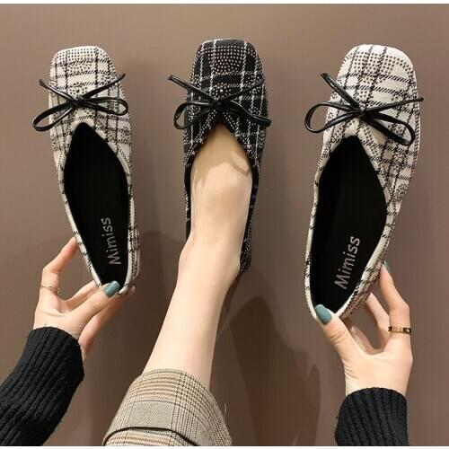 2020 New Women Flat Shoes Lattice Fashion Comfortable Cute Bow Flat Shoes Fashion Designer Style Casual Womens Shoes W33-81