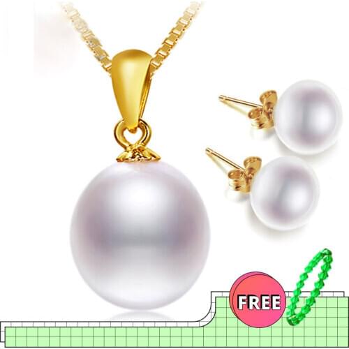 NYMPH 18K Yellow Gold Necklace Pendant Natural Freshwater White 10-11mm Drop Pearl Wedding Party Gift Girl Women [T251]