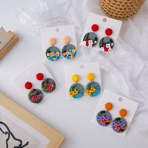 Charm Handmade Clay Soft Clay Drop Earrings Romantic Vintage Blooming Flower Mushroom Ear Jewelry Accessories Good Gift