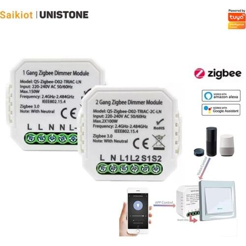 Saikiot Tuya Smart Zigbee 1Gang 2Gang Dimmer Switch Module for Light Control Google / Alexa Supported for Smart Home