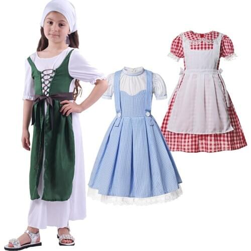 Halloween Girl Anime Alice Blue Dress Northern Ireland Maid Lotita Cosplay Costume with Headwear Kids Party Dress Child XS S M L