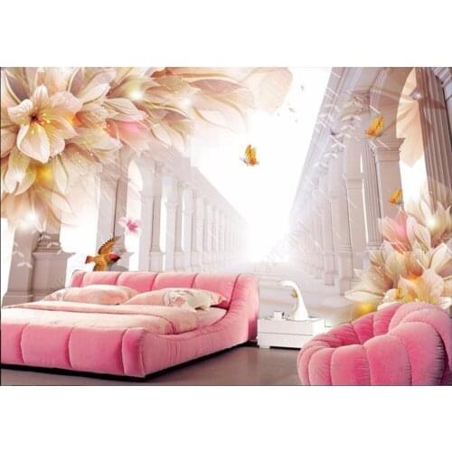 CJSIR Custom Wallpaper Large Wallpaper Wall Stickers Dream Lily Butterfly Roman Column 3D TV Wall Papel De Parede Decors