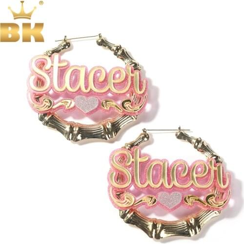 THE BLING KING Custom Bamboo Hoop Earrings Customize Name Acrylic Style Heart Earrings Trendy Accessories Jewelry For Gifts