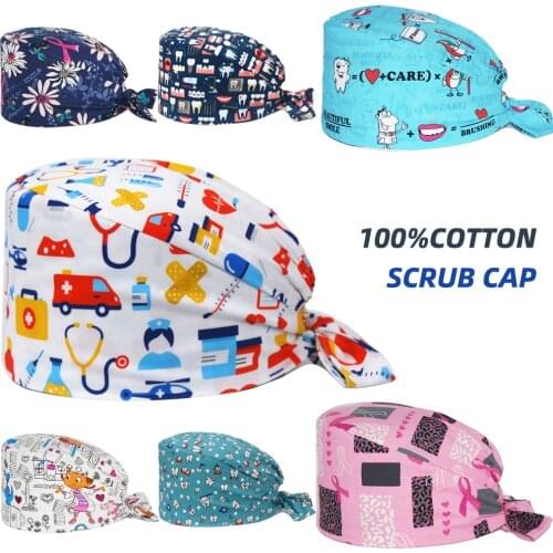 New accessories Scrubs cap with Protect Ears medicals print Bouffant Surgicals hats Head Scarf Pet Lab Dental working Scrub caps