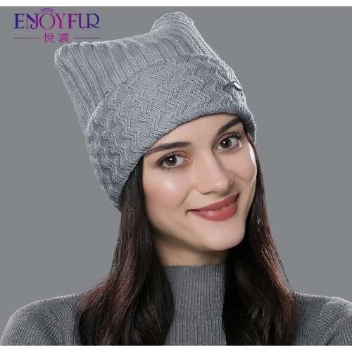 ENJOYFUR Winter Cotton Knitted Hats For Women New Parent-child Lovely Cat Ear Beanies Cute Casual Hats High Quality Gorros