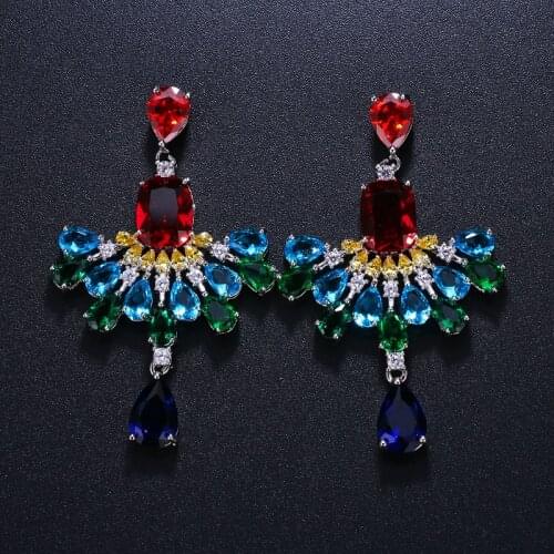 Emmaya Long Fashion Luxury New Design Multicolor Flower Zircon For Female Earrings High Quality AAA Cubic Zirconia Jewelry