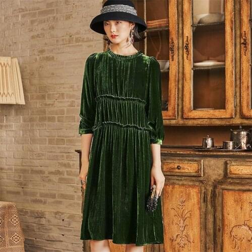 Women Vintage Temperament Velvet Dress New Spring Autumn 2021 Party Vestidos Ruffles Loose Fashion Dress Plus Size Dress L-7XL