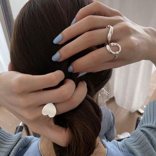 Morivovog 925 Sterling Silver Glossy Heart Rings for Women Korea Industrial Style Thick Abstract Rings Ladies Friendship Jewelry