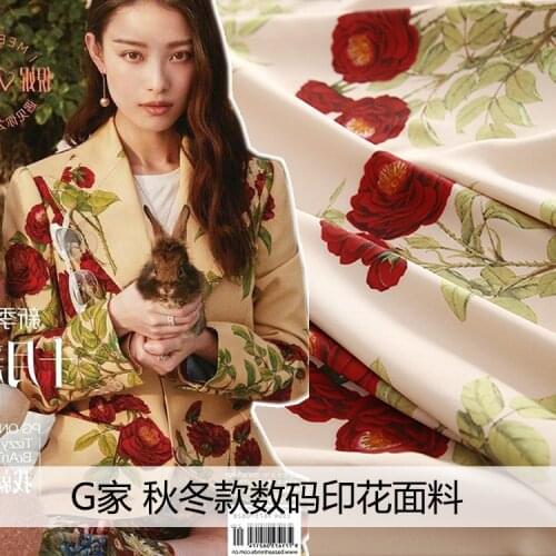 147cm apricot twill fabric brand digital printed polyester fabric meter fashion dress handmade DIY fabric wholesale cloth