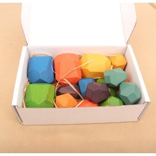 16 Pcs Children Wooden Colored Stone Stacking Game Building Block Kids Creative Educational Toys