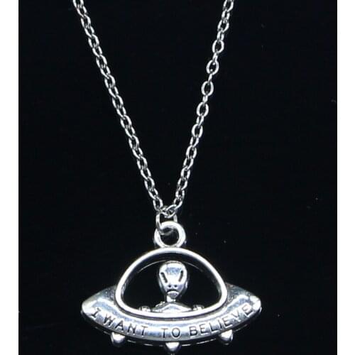 20pcs New Fashion Necklace 23x30mm alien ET believe spaceship Pendants Short Long Women Men Colar Gift Jewelry Choker