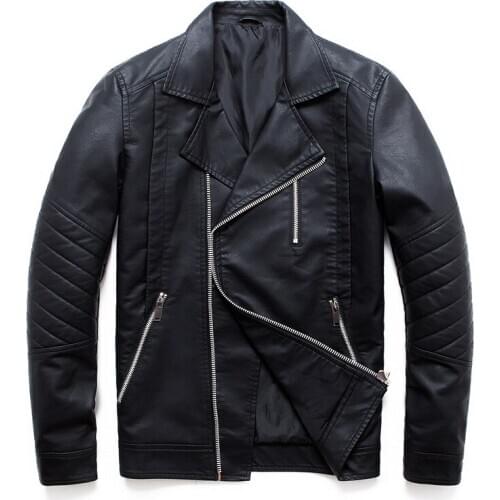 2020 New Fashion men long sleeve PU Leather jacket coat detachable zipper oversized outfit Oblique zipper motorcycle suits tops
