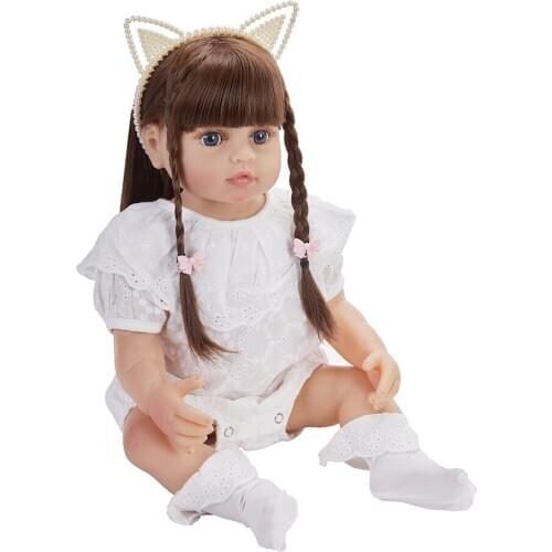 22 Inch Long hair Reborn Baby Girl Doll 55 cm Silicone Full Body Vinyl Beautiful Alive Toy Baby Dolls For Kids Gifts