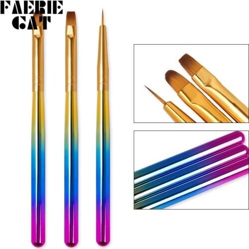 3 Pcs/set Nail Art Liner Painting Brush Metal Aluminum Hook Flower Carving Drawing Nylon Hair Painting Nail Pens Manicure Tools