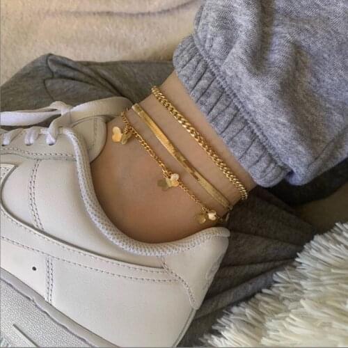 3pcs/set Gold Color Bohemian Multilayer Chain Butterfly Pendant Anklet Set For Women Jewelry Beach Foot Ankle Bracelets Ornament