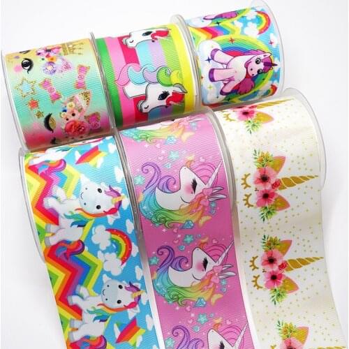 Choshim accessories 10 Yards Per Size Unicorn Ribbon Printed Grosgrain Ribbon DIY Bow Bag Material 18857