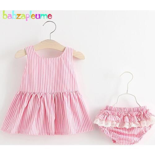 Babzapleume summer korean baby suits infant clothes cute bow stripe t-shirt+shorts newborn girls clothing two piece sets BC1490