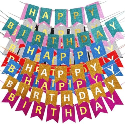 Happy birthday letter glitter paper banner pull flag childrens day party party baby shower decoration