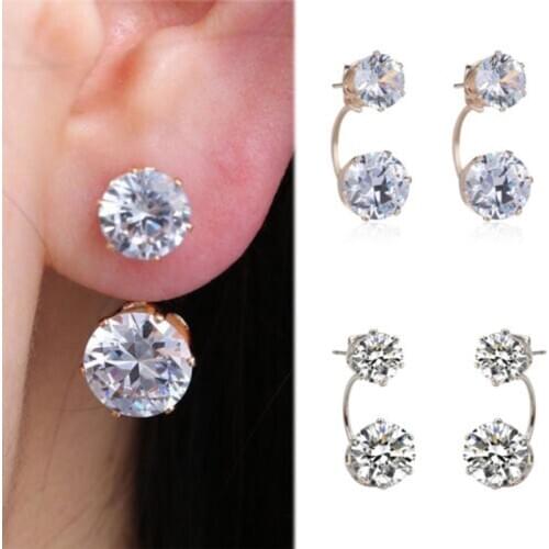 BLIJERY Trendy Double Side Crystal Beads Stud Earrings For Women Fashion Gold/Silver Color Ball Earrings Party Wedding Jewelry