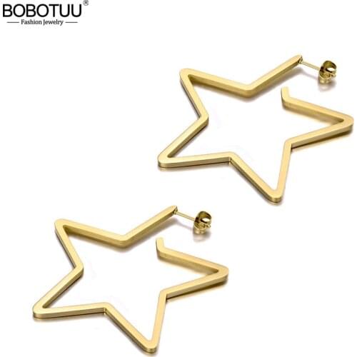 BOBOTUU Fashion Titanium Stainless Steel Love Star Earrings Bohemia Office Stud Earrings Jewelry For Women Girls BE19329