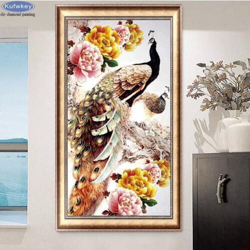 Large DIY Diamond Painting peacock flower Diamond Embroidery Full Display Cross Stitch,5D Full Square Round Diamond Mosaic sale