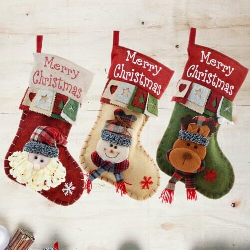 Large Christmas Stocking Santa Claus Snowman Fireplace Decor Socks Xmas Gift Bags New Year Candy Holder Christmas Decor for Home