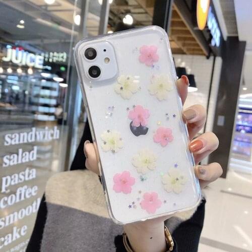 Real Pressed Dried Flowers Phone Case For iPhone 11 Pro Max X XS 7 8 Plus SE 2020 Cases Soft Clear Floral Back Cover