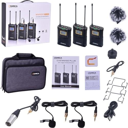 COMICA CVM-WM100 PLUS UHF 48-Channels Mono/Stereo Can Real-Time Monitoring Wireless Microphone with Dual-Transmitter and One Rec