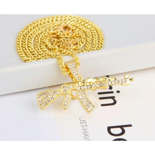 European And American Pop Punk Hip Hop Popular Ak 47 Gun Weapon Personality Fashion Gold Color Alloy Pendant Necklace