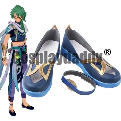 Genshin Impact Liyue Bubu Pharmacy Baizhu Byakujutsu Cosplay Blue Slip-on Flat Shoes S008