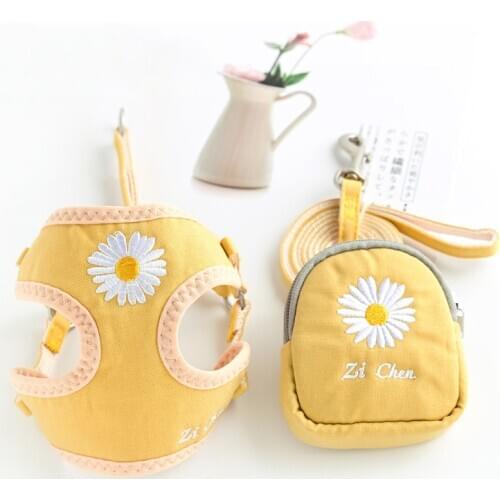 Floral Cotton Dog Walking Bags With Pocket Poop Bag Holder Pet Backpack Carrying Harness With Leash Set Chihuahua Cat Collar