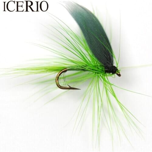 ICERIO 8PCS Green Wing Dry Flies Nymphs Fly Fishing Trout Lures #14