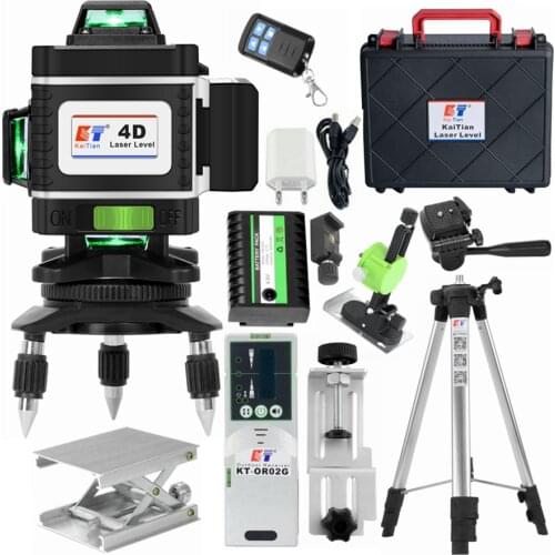 Kaitian Laser Level Tripod Green 4D 16 Lines Self-Leveling Vertical &Horizontal Powerful 360 Bracket 520nm Nivel Lasers Receiver