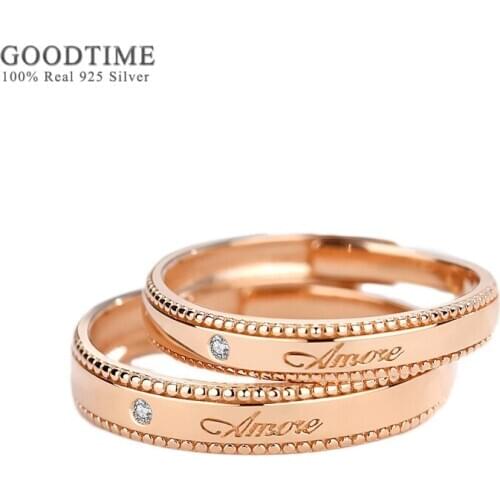 Luxury Woman Man Pure 925 Sterling Silver Rose Gold Color Ring For Lovers Couple Zircon Wedding Engagement Ring Jewelry Gift