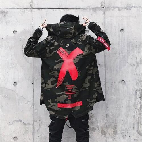 Camouflage Hooded Mens Windbreaker Jacket Autumn And Winter Trend Casual Mens Jacket Warm Loose Zipper Personality Male Jacket