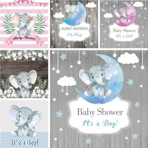 Baby Shower Photo Backdrops Wooden Board Elephant Moon Stars Clouds Photography Backgrounds Gender Reveal Photophone Photocall