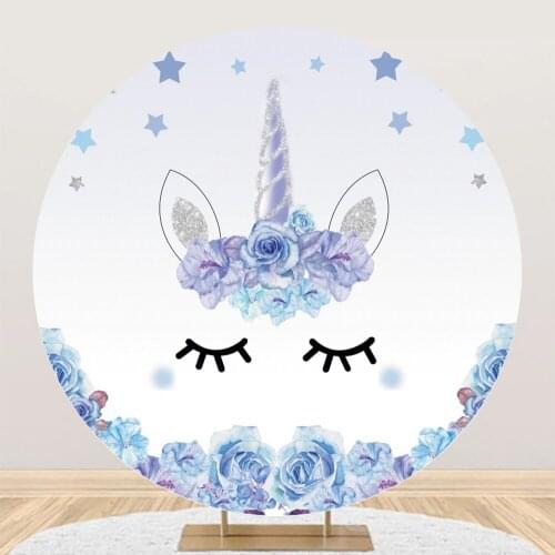 Laeacco Blue Silver Unicorn Birthday Party Flowers Watercolor Prince Kid Photozone Photographic Backdrop Photo Backgrounds