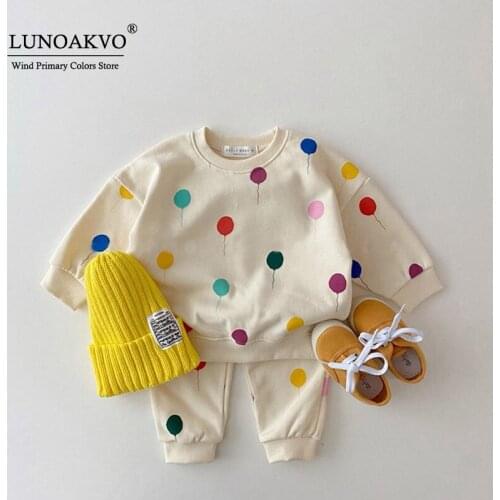 Lunoakvo Korean Baby Kids Balloon Print Clothing Sets Girls Boys Cotton Sweatshirts+Pants 2pcs Sets Tracksuit Children Clothes