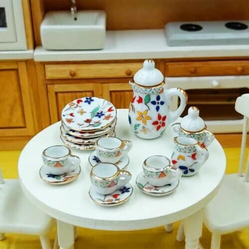 Mini Flower Ceramic Tea Set Pocket Ceramic Miniature Flower Tableware Children Kitchen Porcelain Tea Cup Set Toy