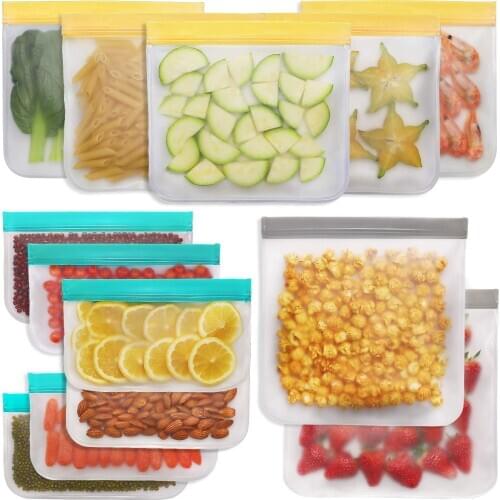 Reusable Storage Bags Muti-Size EXTRA THICK Leak Proof Reusable Food Bags, Freezer Bags, Reusable Ziplock Bags, BPA FREE