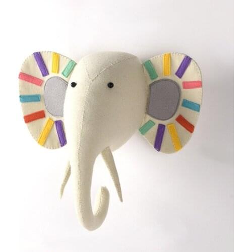 Stuffed Animal Head Wall Decoration Plush Toys Elephant Head Wall Mount Artwork For Baby Kids Girs Bedroom Wall Hanging Gifts