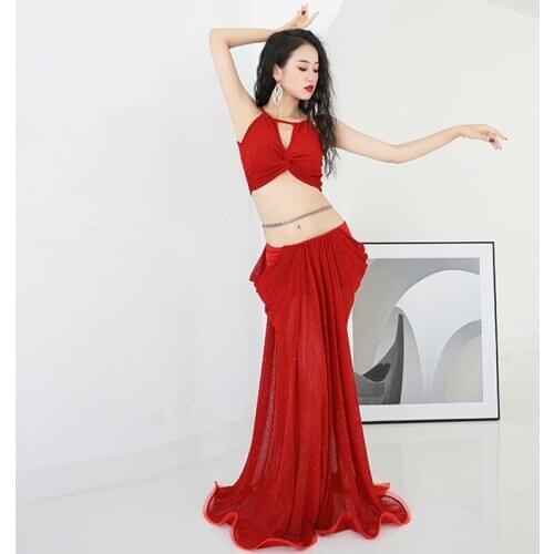 New style belly dance sexy top + fishtail skirt 2pcs oriental dance practice suit professional performance long skirt suit