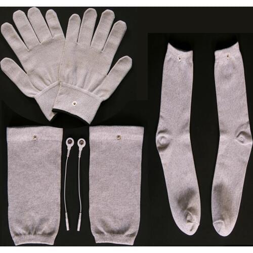 Conductive silver fiber TENS / EMS electrode treatment gloves + socks + knee pads Meridian acupressure device accessories