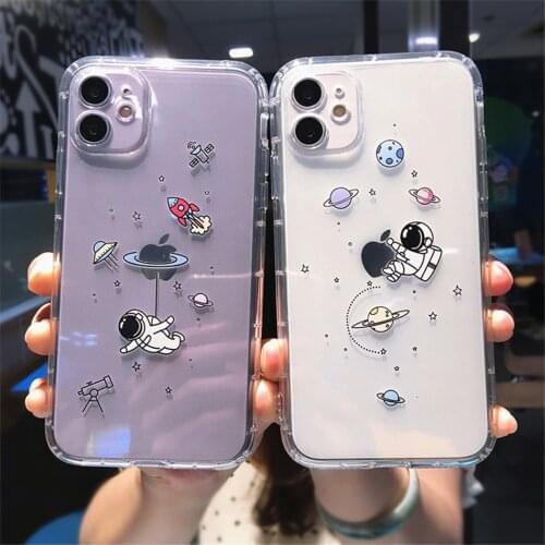 For iPhone 12 Pro Cases Catoon Astronaut Clear Phone Case For iPhone 12 Mini 11 Pro Max XR XS Max 7 8 Plus X Soft TPU Bumper