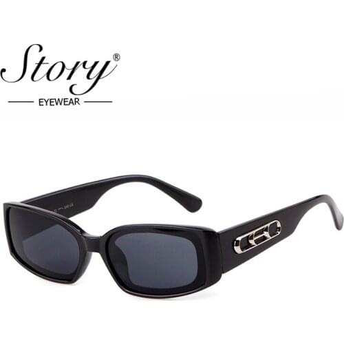 STORY 2018 Vintage Rectangle Sunglasses Women Men Brand Designer Retro Small Frame Square Sun Glasses Black Shades 90S Eyewear