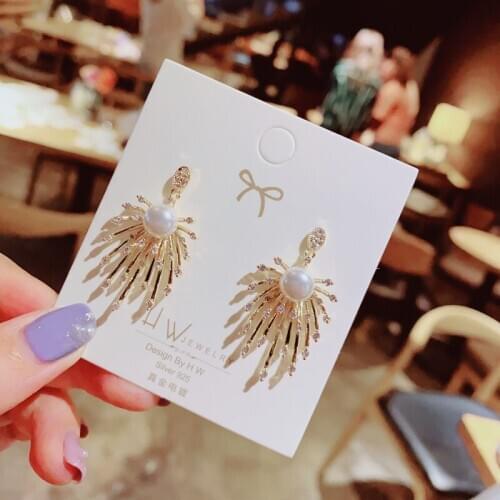 Luxury Brand Gold Color Star Earrings for Women 2021 New Fashion Crystal Pearl Geometric Dangle Earrings Female Wedding Jewelry