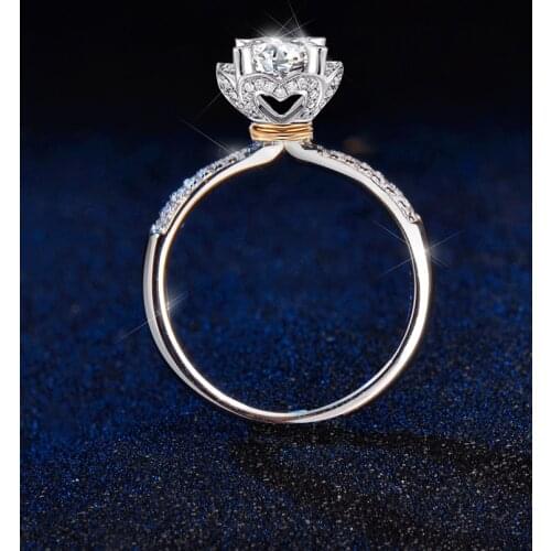 Holding flowers Style 925 Sterling Silver Moissanite Ring ，Wedding Party Anniversary Ring For Women，Pass Diamond Test Round